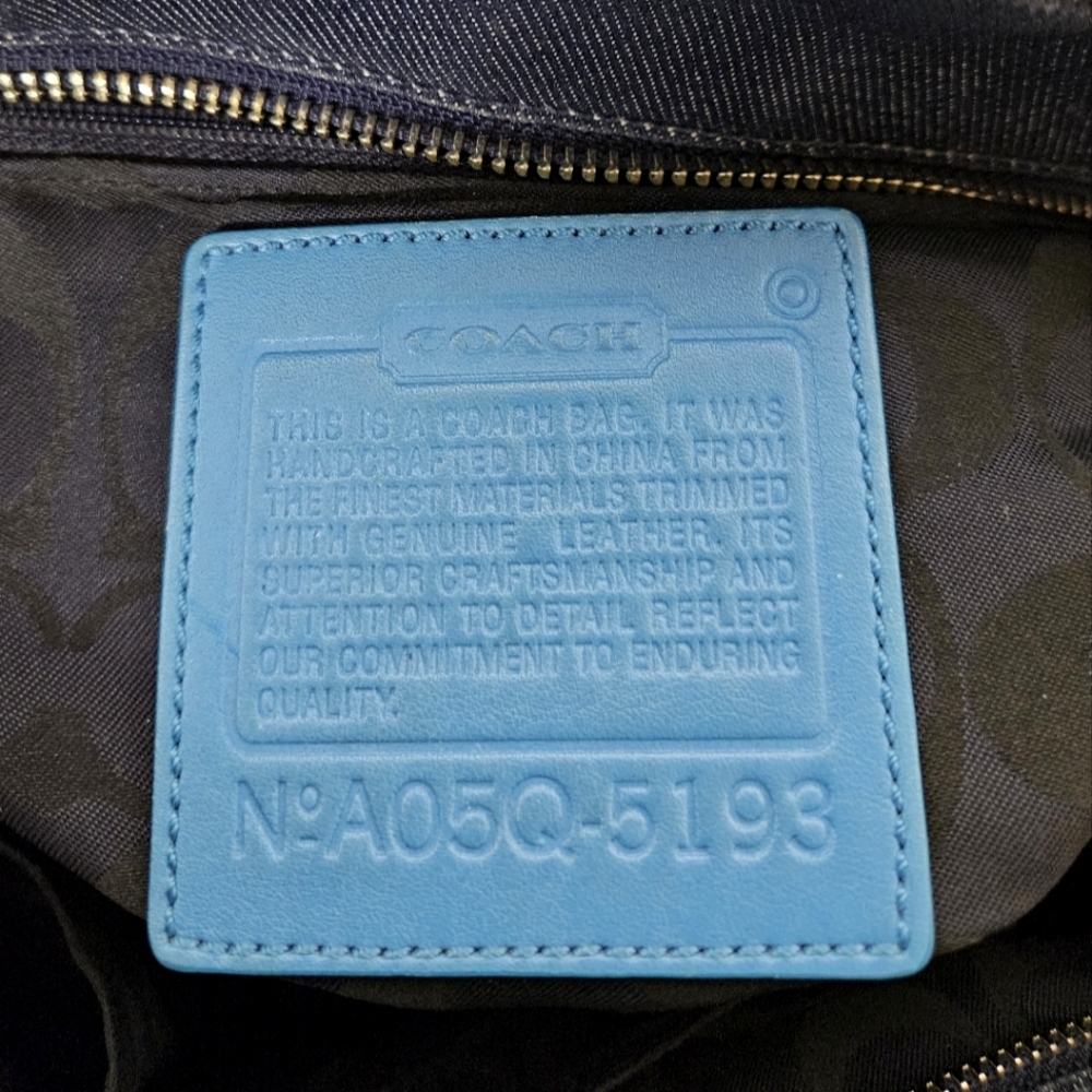 Coach Denim Hampton Large Tote Bag, Tan Blue Leather Handles - Picture 15 of 16